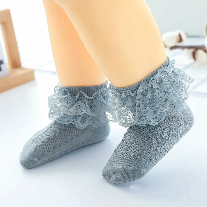 Girls Breathable Ruffled  Lace Socks